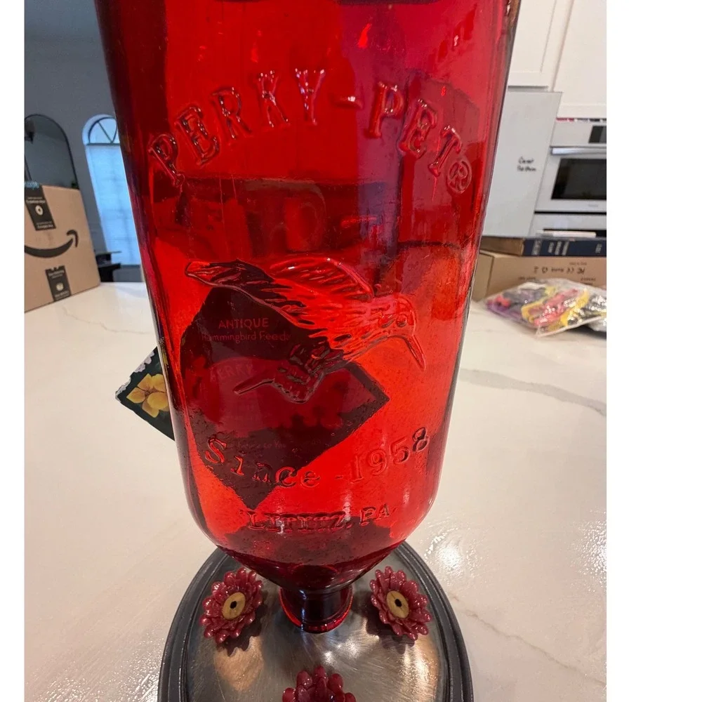 Perky-Pet 8109-2 Antique Glass Hummingbird Feeder Ruby Red 24oz Vintage Style